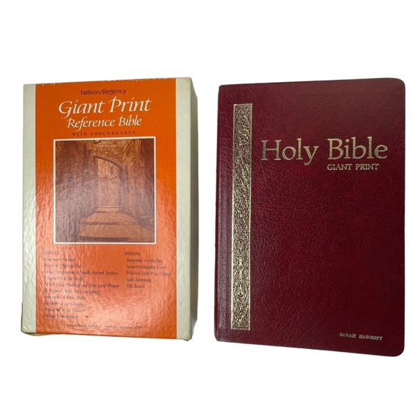 King James Giant Print Holy Bible 1976 burgundy engraved leather 10”x7”x2“ + box - Picture 1 of 12